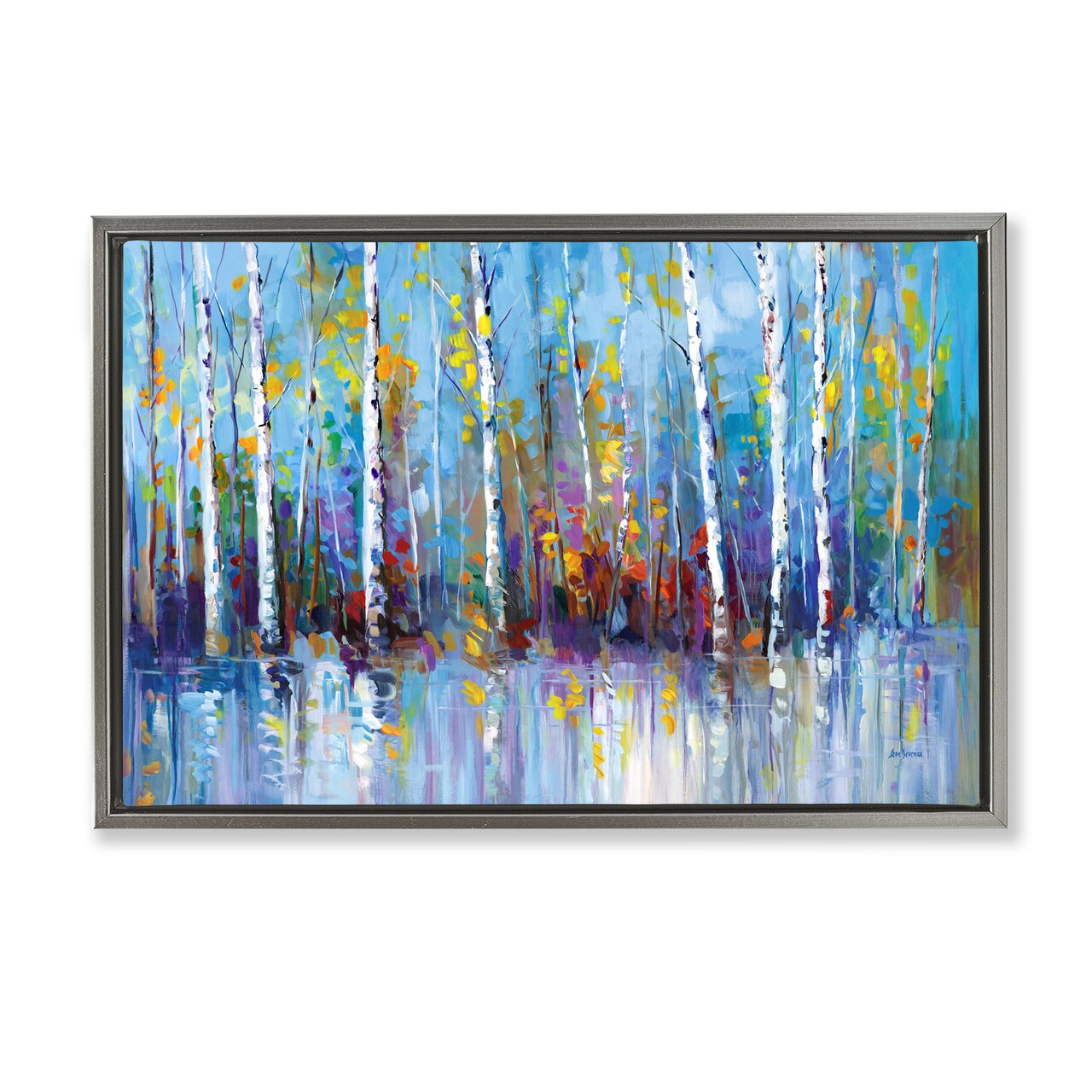 Stupell Industries Vivid Birch Trees Reflection Floating Frame By Leon Devenice